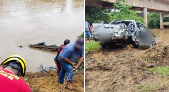 Pai e filho morrem após caminhonete cair em rio